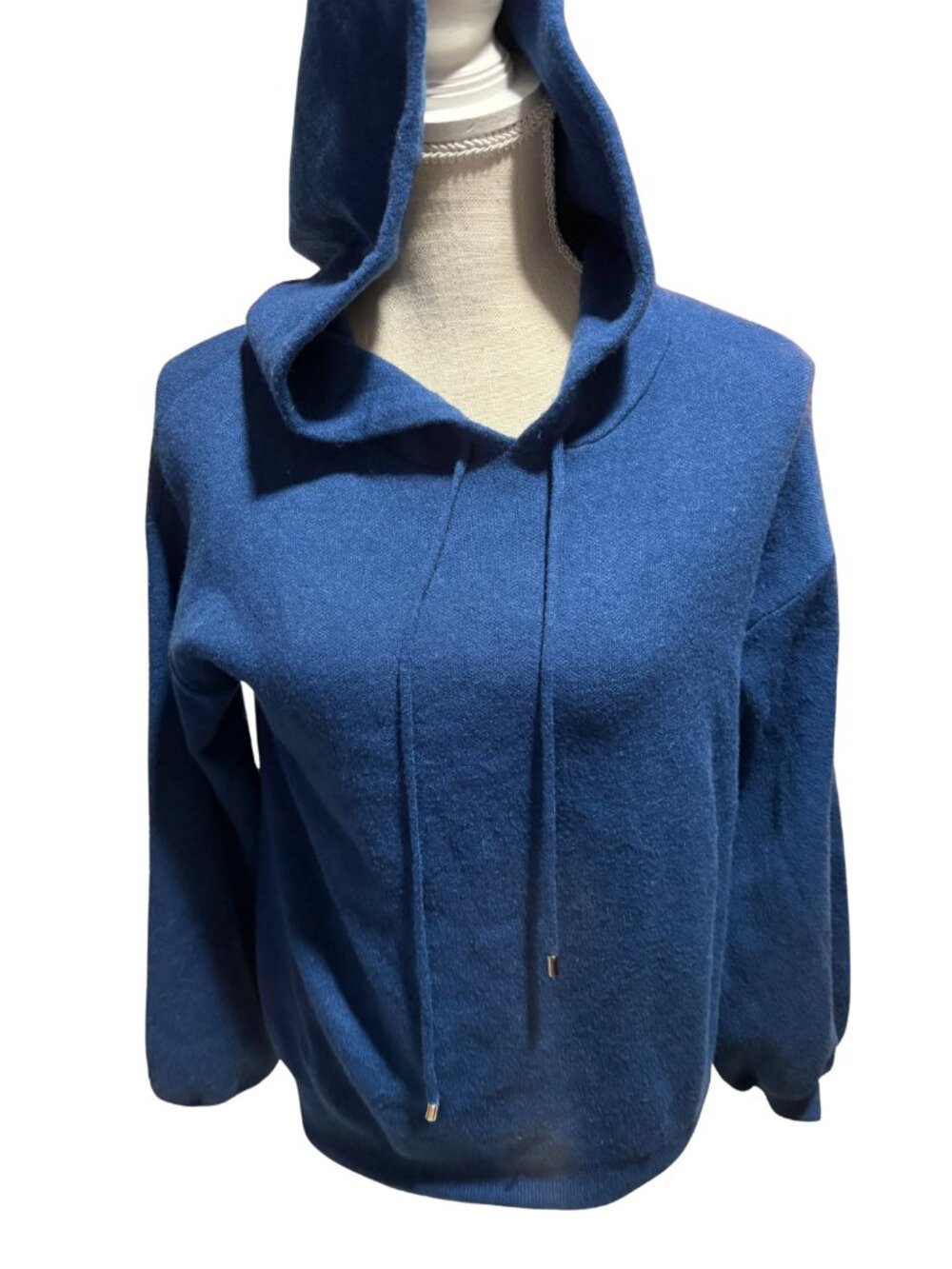 Magaschoni Women S Blue Knit Hoodie Pullover Sweater Soft Lounge Hooded Top